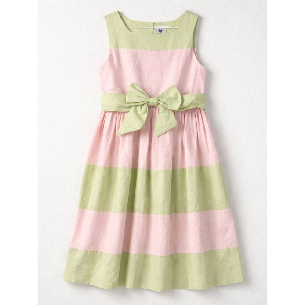 Hartstrings Y2K pastel green $ pink linen dress with bow and sash